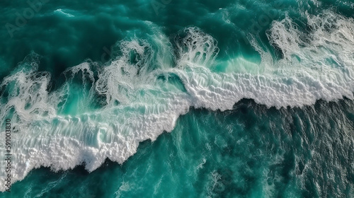 Turquoise sea wave. Generative AI.