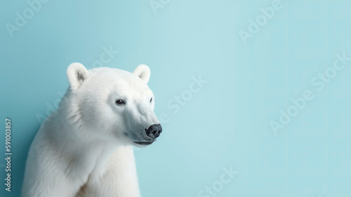 Banner with polar bear on a blue background. Generative AI.