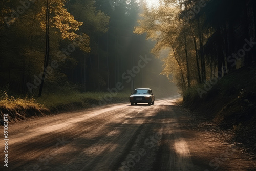 Aerial view green forest and asphalt road, Top view forest road going through forest with car adventure, Ecosystem ecology healthy environment road trip travel