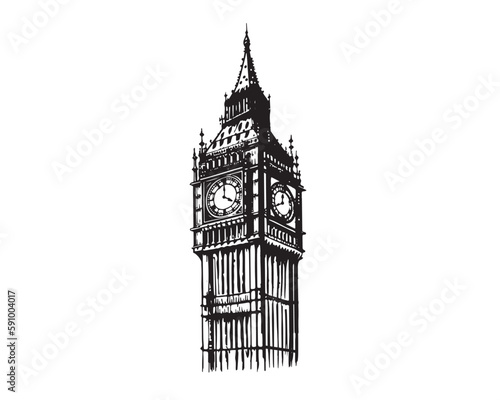 Big Ben Tower of London, hand drawn illustrations, vector.