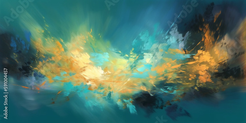 Abstract art turquoise dawn, Abstract expressionism, illustration, poster, background, texture © Татьяна Мищенко