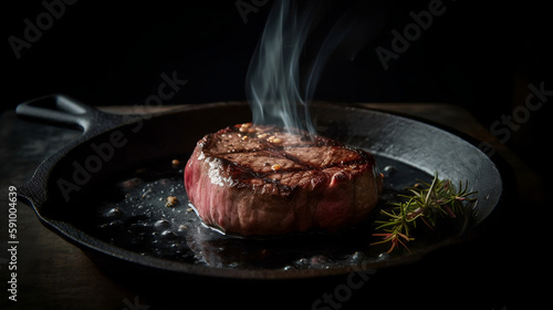 鉄板焼きステーキ No.001 |  teppan-yaki steak Generative AI photo
