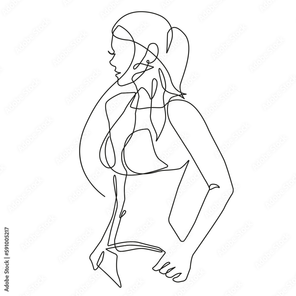 Abstract Woman Body Line Art Drawing. Female Figure Black Lines Drawing