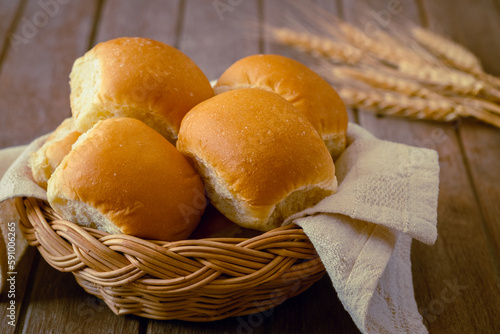 Soft bread rolls in wicker basket