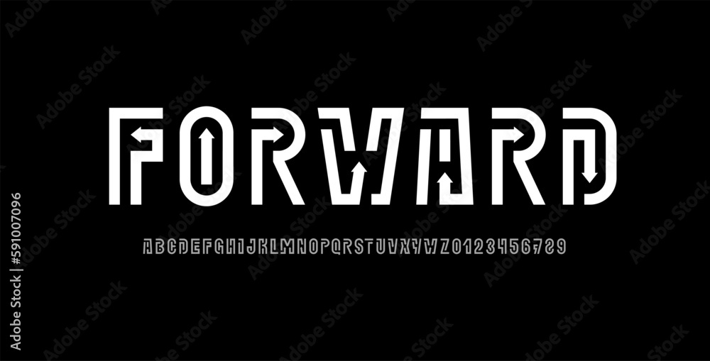 Fototapeta premium Digital font arrows alphabet from segment line, lines technology style letters and numbers, vector illustration 10EPS