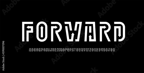 Digital font arrows alphabet from segment line, lines technology style letters and numbers, vector illustration 10EPS