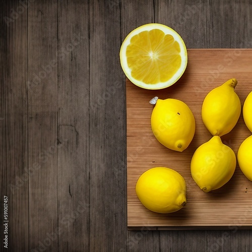 Lemons on Wooden Table AI Generated
