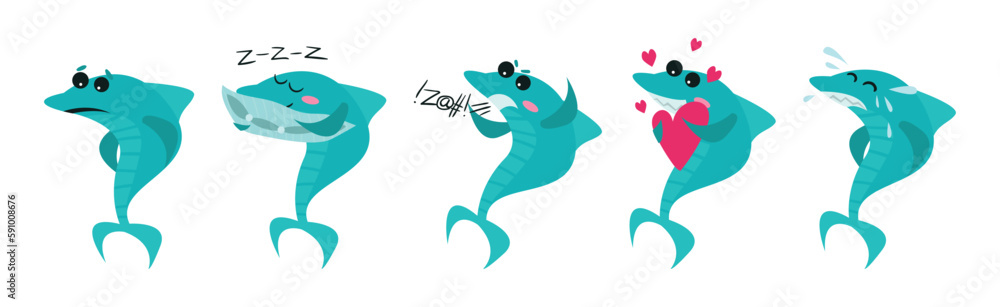 Humanized Shark Showing Different Emotion Vector Set Humanized Shark Showing Different Emotion Vector Set