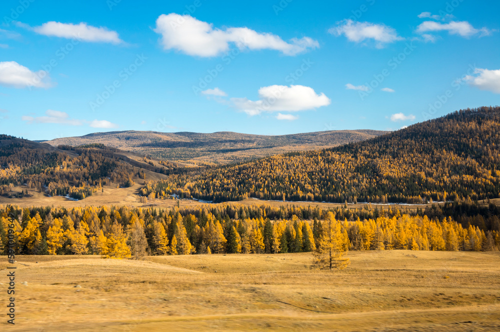 View of Ulagan Highlands in Altay mountains in the autumn
