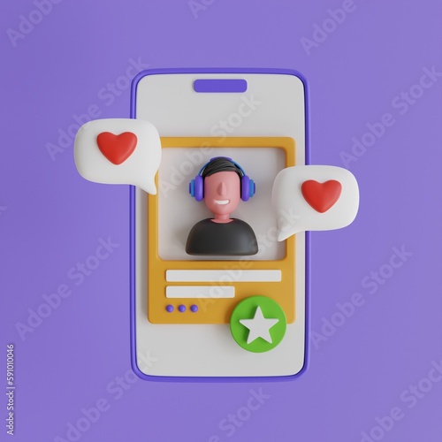 3D Social media platform, online social communication applications concept.