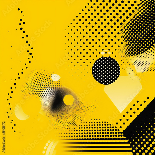 Halftone graphic elements in black on yellow background 