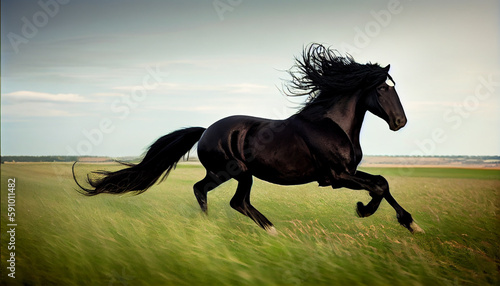 Generative AI, Wild and Free: A Majestic Horse Gallops Through a Grassy Meadow