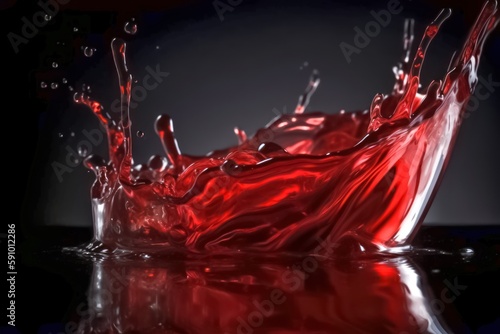 Red liquid splash on black background