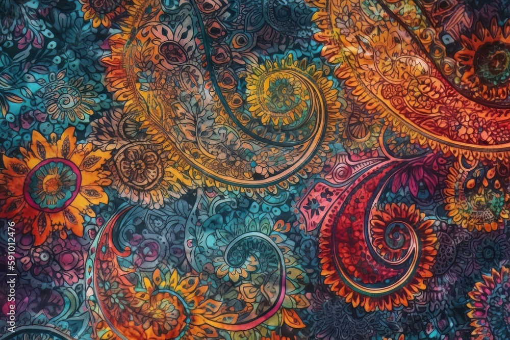 Colorful background with paisley pattern. Generative AI