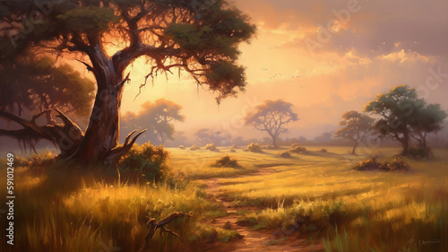 golden hour African savannah landscape