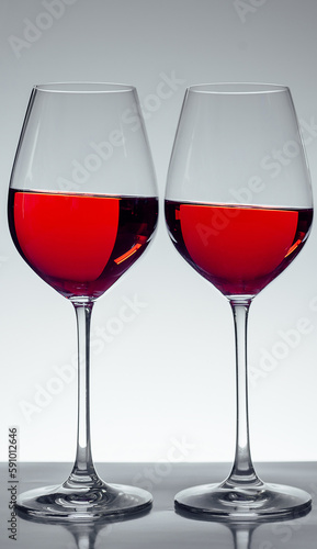 two glasses of wine on gray background