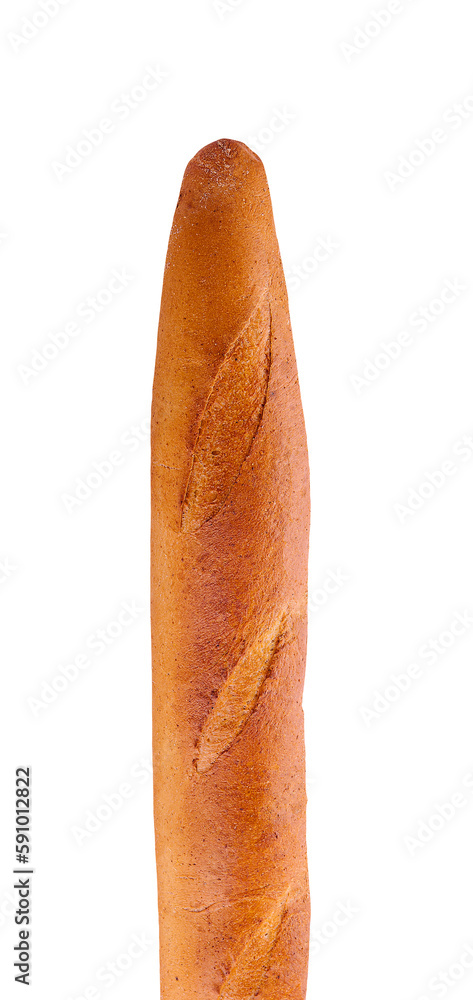 Crusty french baguette isolated on the white background
