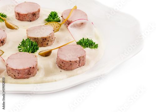 Salad with cream sauce and beef tongue