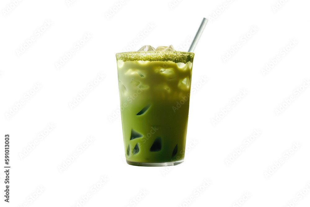 Iced matcha latte isolated on transparent background. generative Ai Iced matcha latte isolated on transparent background. generative Ai