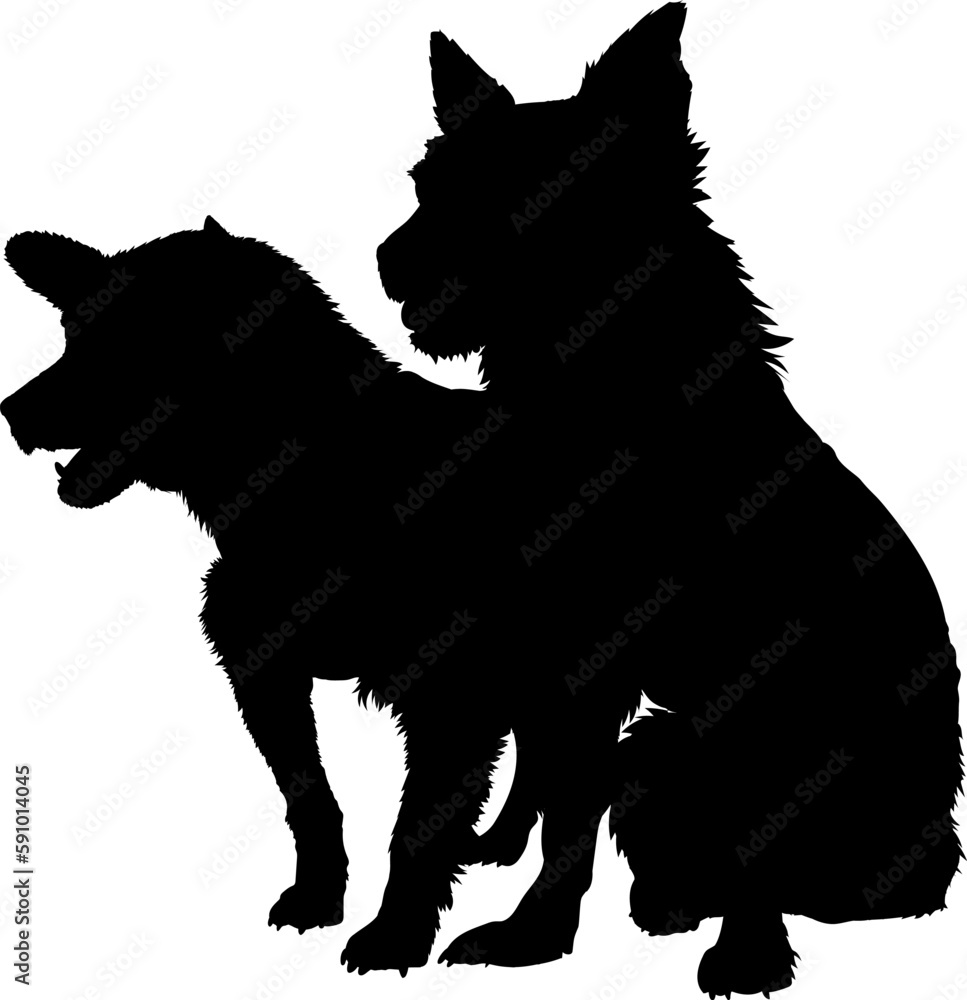 Vector shape of astronaut dogs Belka and Strelka. 
Mongrel wearing jacket. Vector illustration of a dogs in doggy jacket. 
Mongrel vector graphic on transparent background. Illustrations of dogs - obrazy, fototapety, plakaty 