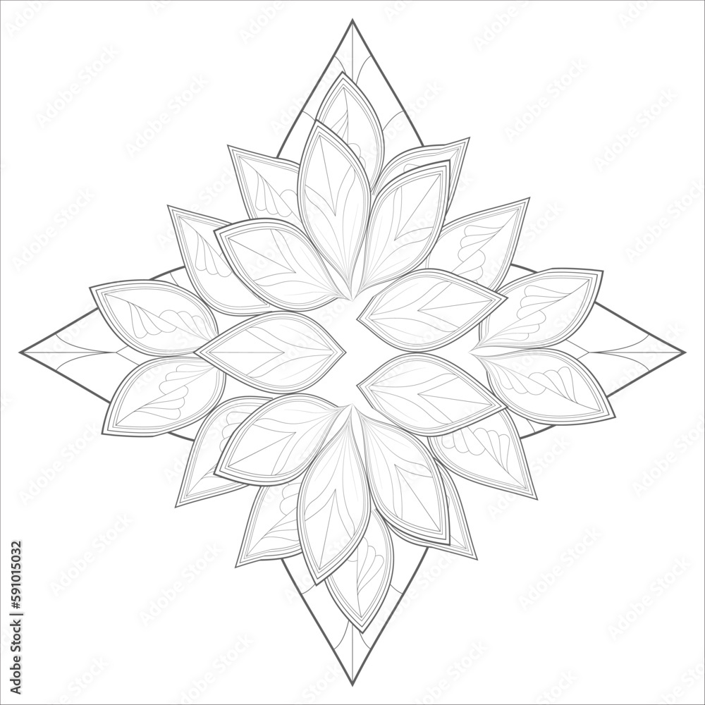 Hand Drawn Flowers for Adult Anti Stress of coloring page in Monochrome  Isolated on White Background.-vector