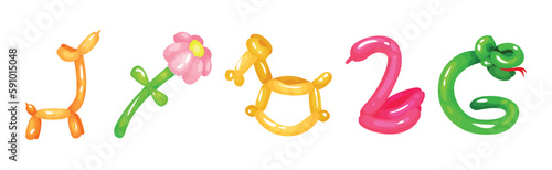 Bright Animal Figures Made of Balloon Vector Set