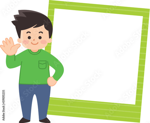 若い男性とフォトフレームのイラストセット