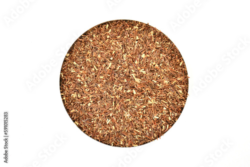 Green rooibos tea organic. Green rooibos coarse cuts. Dried Green rooibos on white background stock image. herbal tea ingredients.copy space.