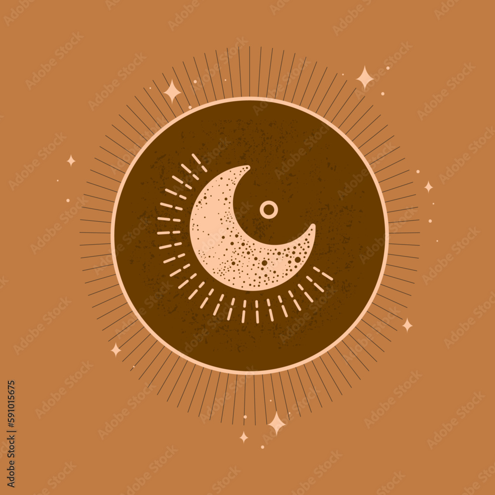 Boho Moon. Magic and Mystical Logo With Sun And Moon