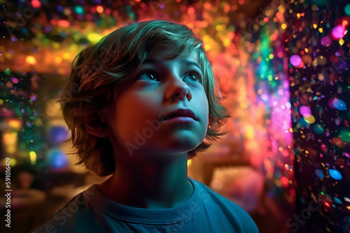 a Kids experiencing the radiant euphoria in colorful powders explosion background Generative AI