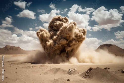 Rock Particle and Dust Clouds after Detonator Blast, AI Generated