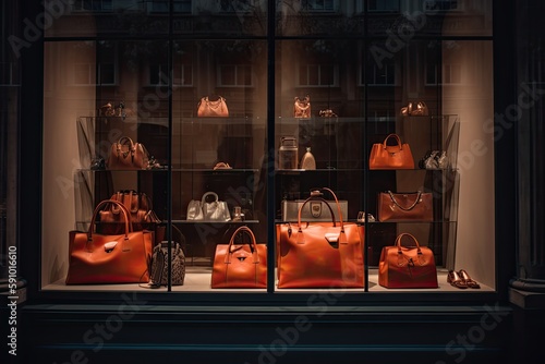 Photo Shop Window with Bags and Shoes, AI Generated