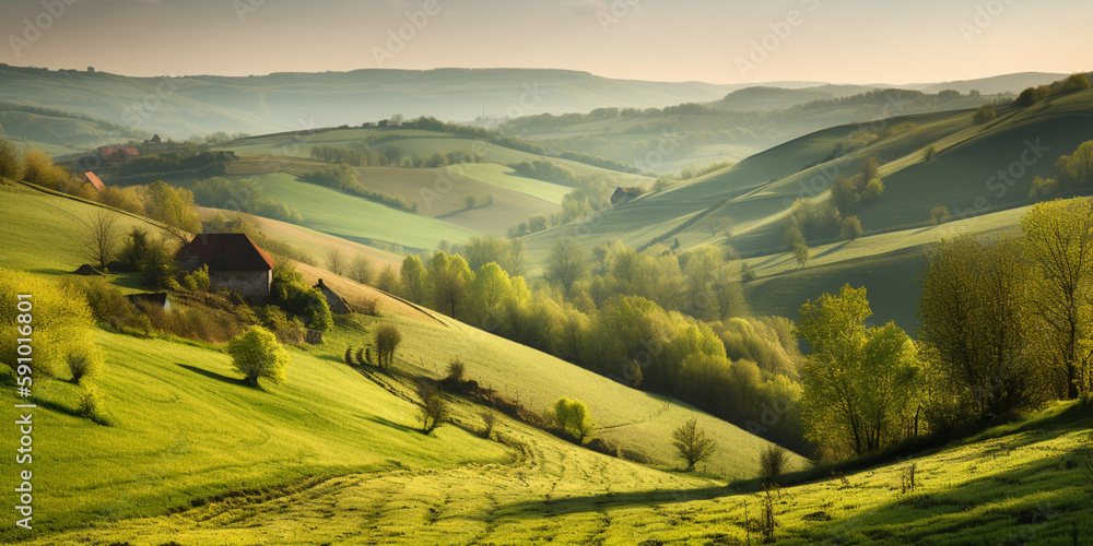 Fototapeta Rolling Green Countryside, Generative AI