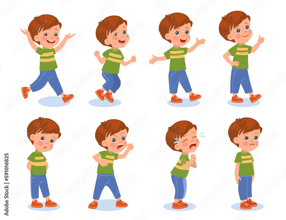 Funny boy expressions. Little hild with different emotions. Cheerful or upset teenager. Cartoon kids poses. Positive and negative states. Laughing and crying teen. Splendid vector set Funny boy expressions. Little hild with different emotions. Cheerful or upset teenager. Cartoon kids poses. Positive and negative states. Laughing and crying teen. Splendid vector set
