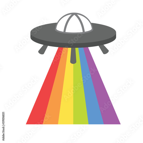 UFO with rainbow. LGBT conception  vector illustration.