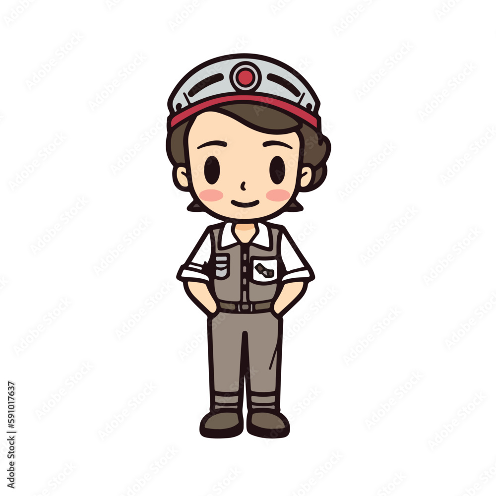 Mascot of cute girl mechanic engine repair woman wearing uniform, helmet, and cap. Cartoon flat character vector illustration Mascot of cute girl mechanic engine repair woman wearing uniform, helmet, and cap. Cartoon flat character vector illustration