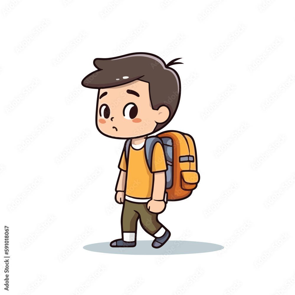 Mascot of little boy with bag backpack go to school. Cartoon flat character vector illustration Mascot of little boy with bag backpack go to school. Cartoon flat character vector illustration