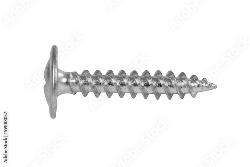 screws and self-tapping screws made of white metal, isolate on a white background, space for text