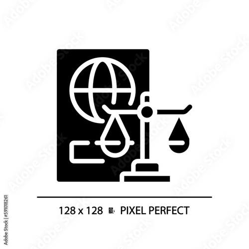 Immigration law pixel perfect RGB color icon. International people moving regulation. Governmental control. Silhouette symbol on white space. Solid pictogram. Vector isolated illustration