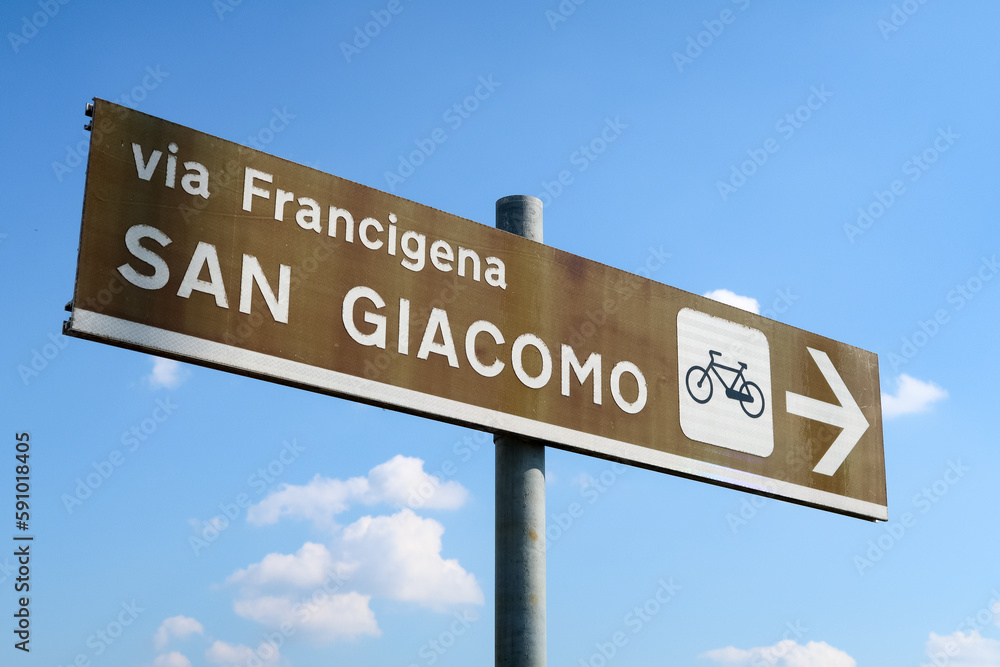 Via Francigena sign detail street road vision detail indication art Via Francigena sign detail street road vision detail indication art