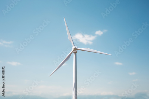 3d model of wind turbine against background of sky. concept of environmentally friendly energy © Natalia