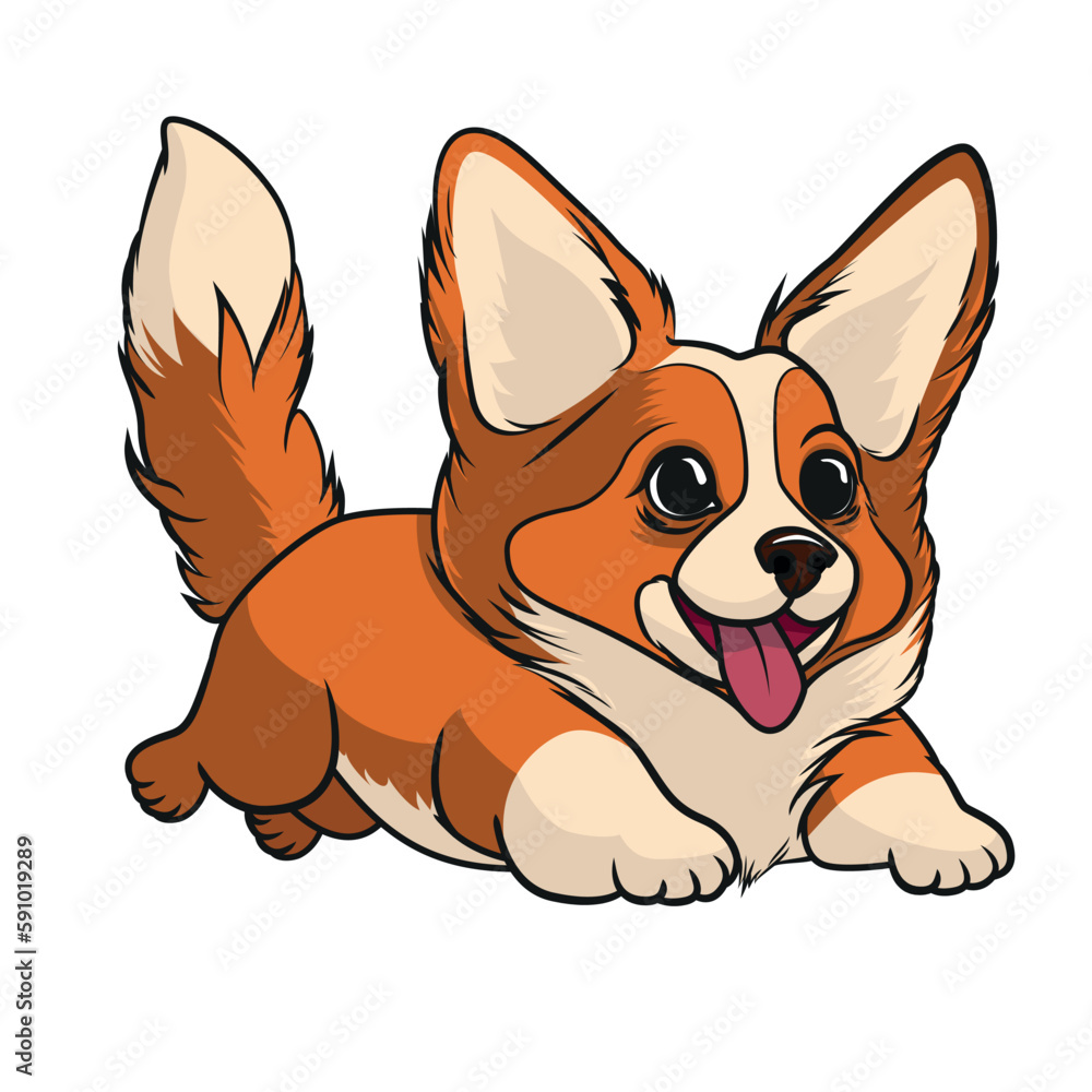 Very cute funny flying corgi in cartoon style. Vector illustration isolated on white background Very cute funny flying corgi in cartoon style. Vector illustration isolated on white background