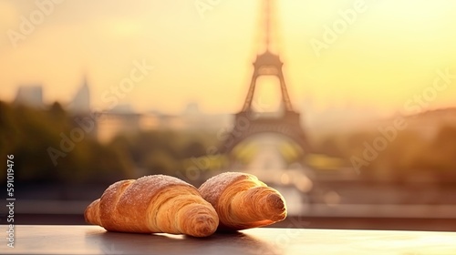 Delicious french croissants on romantic background. Generative AI