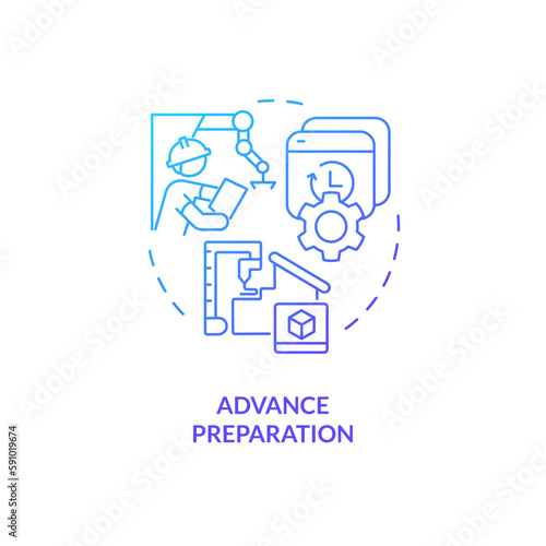 Advance preparation blue gradient concept icon. Changeover time. Convert internal elements into external abstract idea thin line illustration. Isolated outline drawing. Myriad Pro-Bold fonts used