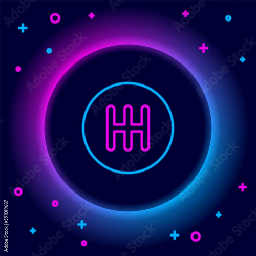Glowing neon line Gear shifter icon isolated on black background. Transmission icon. Colorful outline concept. Vector