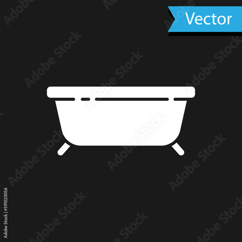 White Bathtub icon isolated on black background. Vector Illustration