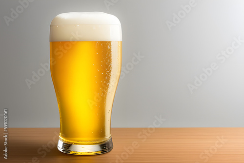 glass of lager beer with frothy foam isolated on transparent background