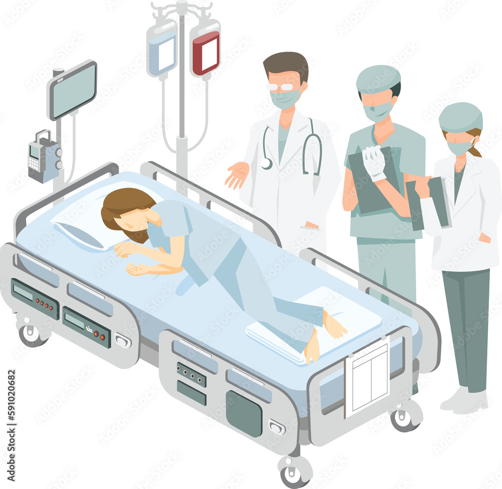 Patient on the hospital bed and doctor visitor graphic png illustration Patient on the hospital bed and doctor visitor graphic png illustration