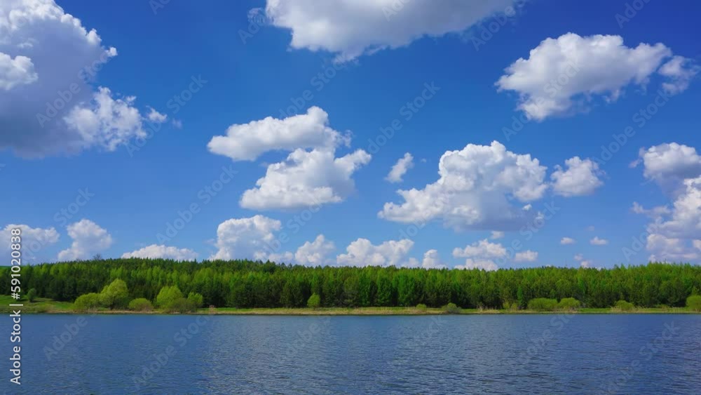 Clouds are reflected in smooth water of lake, zoom in timelapse, 4k Clouds are reflected in smooth water of lake, zoom in timelapse, 4k