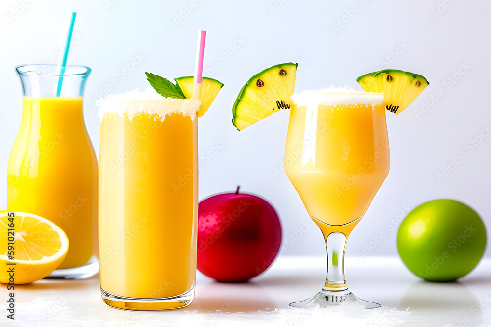 Fototapeta premium Pina colada coconut cocktail with ice on white background
